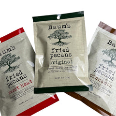 Baum's Fried Pecans. Sweet. Salty. Crunchy.